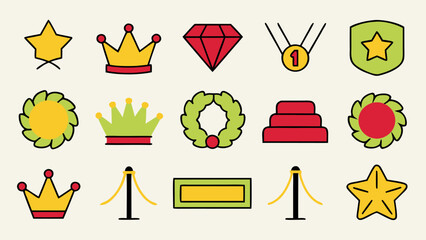 Premium vip status symbol collection featuring a regal crown sparkling diamond and quality assurance emblems for exclusive recognition and luxury branding