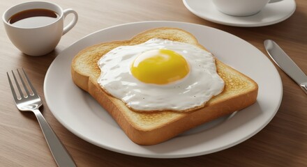 Fototapeta premium Buttered Toast with Runny Fried Egg