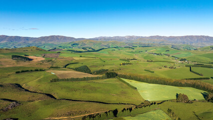 Aerial view driving through Camp Valley  an agricultural farming countryside