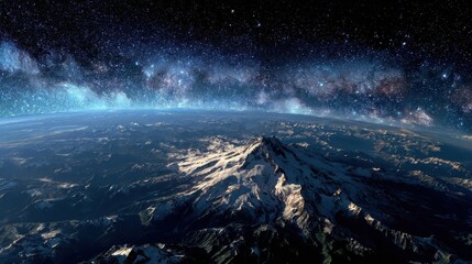 Fototapeta premium Snow-Capped Mountain Under a Starry Night Sky