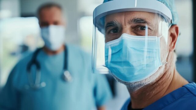 Healthcare workers wearing masks and gowns in an operating room