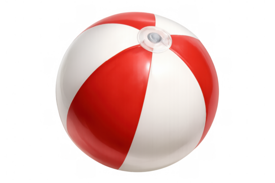 Transparent-background studio image showing classic red-white striped inflatable beach ball, highlighting summer leisure design element