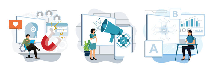 AI-enhanced customer engagement, AI-generated marketing, A-B testing and AI-refined marketing.