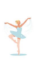 A graceful ballerina performs an elegant pirouette en pointe with arms outstretched and tulle skirt flowing in a captivating dance movement