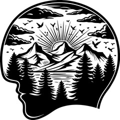 Human head silhouette facing left banner design