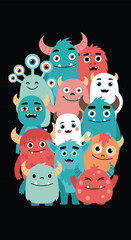 A whimsical collection of adorable fictional creatures having a playful get together
