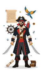 Embark on a pixelated pirate adventure with this charismatic captain ready for swashbuckling action and treasure hunting escapades
