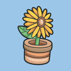 Obraz premium outlined sunflower in the pot with isolated background