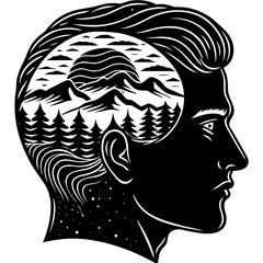 Man profile silhouette facing right simple line art