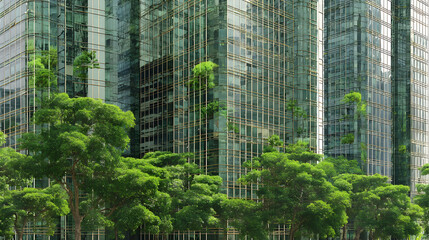 Repetitive Green Glass Grid on Urban Building Exterior