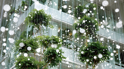 Repetitive Green Glass Grid on Urban Building Exterior