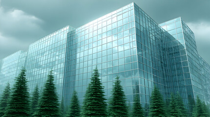 Modern Green Glass Surface with Sharp Architectural Lines