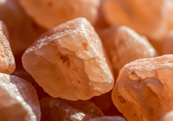 Pink salt crystals closeup