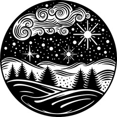 Stylized black and white star illustration