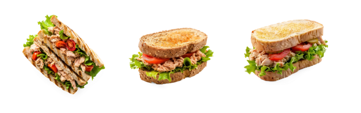 tuna sandwich top view full length isolate on white background,