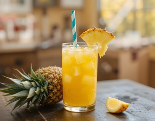 pineapple drink with pineapple fruit on a table