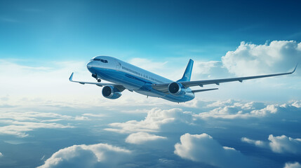 commercial airplane, professional aviation photography, clear blue sky or airport