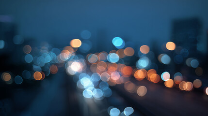 Realistic cool toned blue bokeh, soft glowing blur, night ambiance, calm and modern aesthetic, photographic lighting