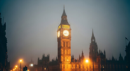 Fototapeta premium Big Ben and Houses of Parliament in London Fog