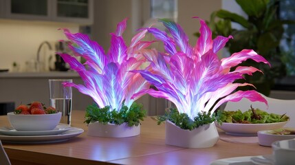 Glowing Plant Decor, Modern Table Setting, Indoor Plants