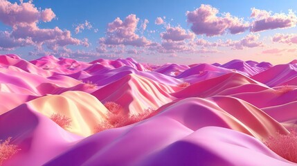 Pink Sand Dunes Landscape, Dreamy Sky, Abstract Art