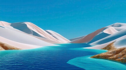 Desert Oasis Landscape: Water, Sand Dunes, Sky, Azure - travel nature