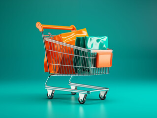 shopping cart with bag 3D icon, modern minimal design