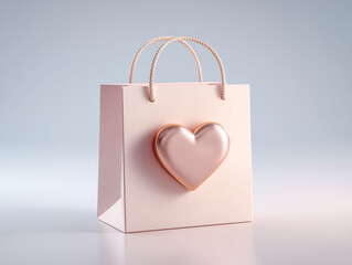 shopping bag with heart 3D icon, modern minimal design