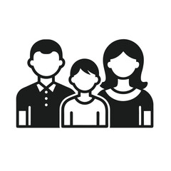 A minimalist family portrait featuring a father, mother, and child, symbolizing togetherness, love, and happiness, isolated on white background