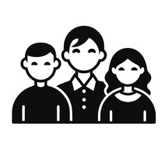 A minimalist group portrait featuring three people, symbolizing togetherness, unity, and friendship, isolated on white background
