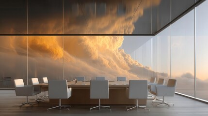 Modern Conference Room, Sunset View, Office Space, Business