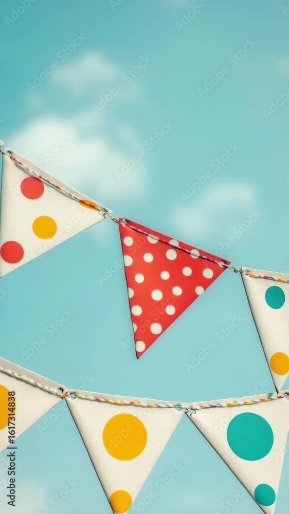 Aufkleber the triangular flag in a string of four, with a polka dot pattern on the main section and the corner