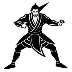 Martial artist in dynamic fighting stance