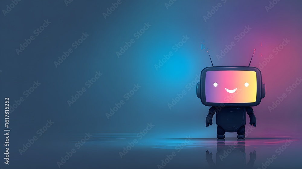 Aufkleber retro robot figurine with a smiling screen.