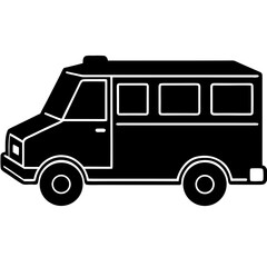 Simple black silhouette of a van with multiple windows