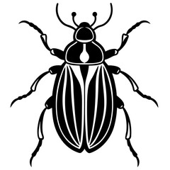 Stylized black and white illustration of a beetle