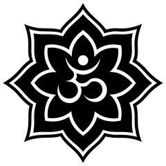 Om symbol within a black and white lotus flower design