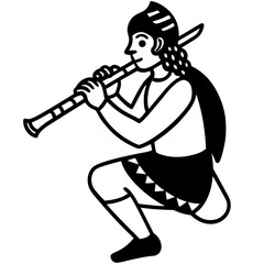 Person playing a flute in traditional attire