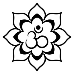 Black and white om symbol within a stylized lotus flower design