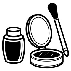 Cosmetic products and makeup brush illustration