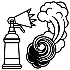 Spray can emitting smoke and sound waves