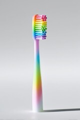 Rainbow-Colored Toothbrush on White Background