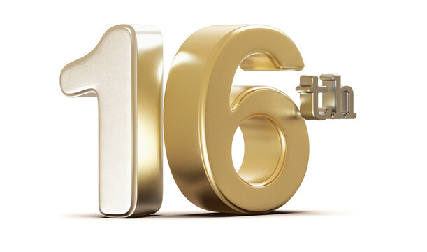 16th Anniversary Golden Number 3D Illustration