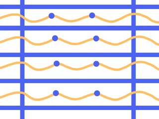 Blue stripped pattern and orange wavy line shape with dot decoration in white background for ceramic motif,wallpaper,sticker or other