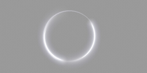 Light circle white swirl. Curved white line light effect. Darkening of the moon. Flash vector semicircle and spark light effect. Glowing white speed circle portal on the road.