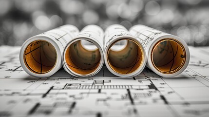 Architectural design blueprint drafted on roll paper for innovative building project