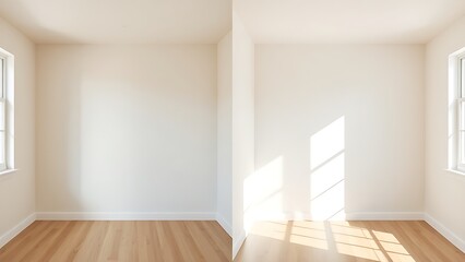 Obraz premium Simple room comparison showing plain walls versus freshly painted walls with natural light.