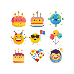 World Emoji Day icons in vector silhouette style. Includes emotional faces like laughing, crying, heart-eyes, and more. Ideal for any creative project.