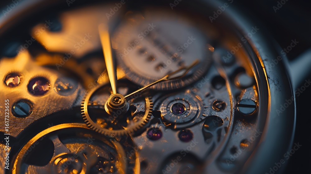 Poster close-up view of intricate clockwork mechanism.
