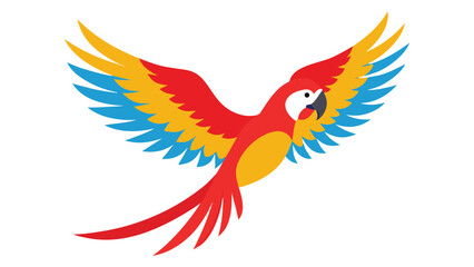 Colorful scarlet macaw parrot flying with wings spread wide